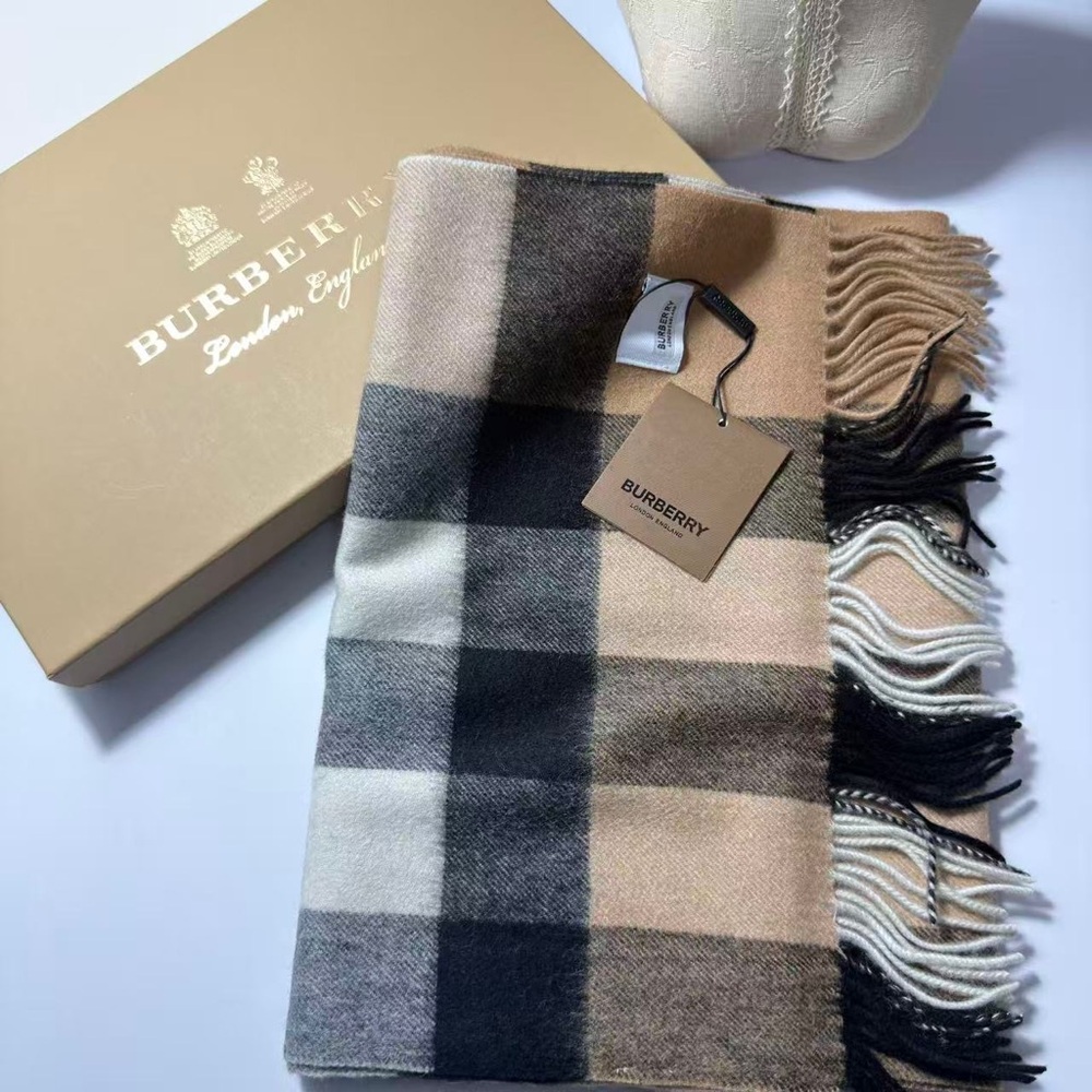 Burberry Women's Plaid Scarf - Black, Tan, Cream